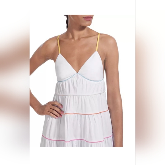 STAUD Cleo Colorblock Tiered Midi Dress Size S - Picture 3 of 9